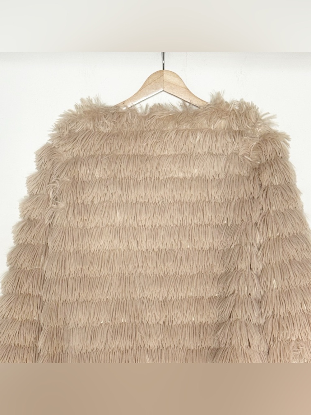 Womens Faux Fur Shaggy Open Front Coat Jacket Size L Beige Pink Lightweight - Picture 7 of 12